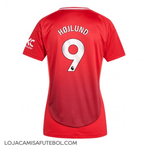 Camisa de Futebol Manchester United Rasmus Hojlund #9 Equipamento Principal Mulheres 2024-25 Manga Curta